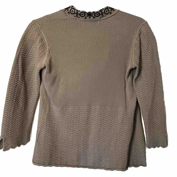SIGRID OLSEN Cardigan Wmn Size S Silk Cotton Ribbed Embroidered Tie Front Beige - Picture 8 of 10